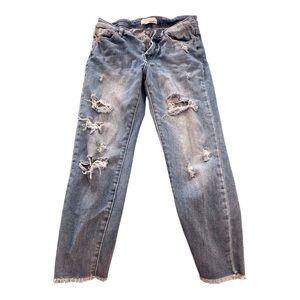 FLYING MONKEY  Super Distressed Raw Hem Jeans Edgy Vintage Straight Leg